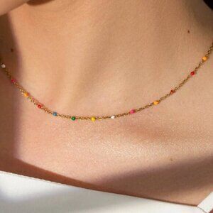 Colorful Dainty Enamel Dot Necklace Waterproof layering necklace non-tarnish